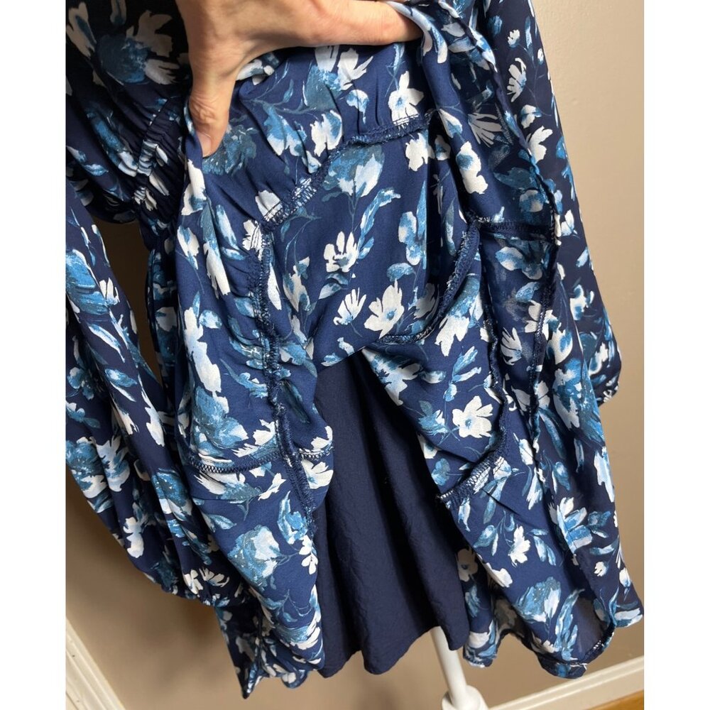 Abercrombie & Fitch Dress Blue Ruffles Full Skirt Tier Balloon Mini Boho Women L - Picture 8 of 12